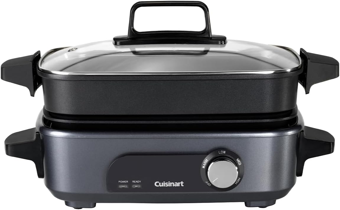 Cuisinart Cook In 5 in 1 Multicooker, Grilling, Searing, Steaming, Simmering and Slow Cooking, Non-Stick, Interchangeable Plates and Pans, Stackable, Midnight Grey