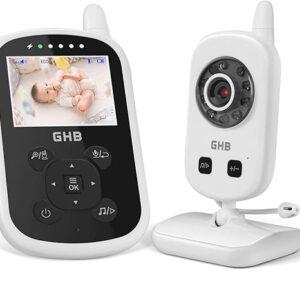 Ghb Baby Monitor with Camera Video, Baby Monitor, 2.4 GHz, Intercom Function, Eco Mode, Night Vision, Temperature Sensor, Lullabies, Long Battery Life