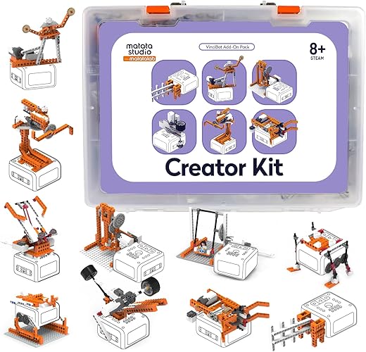 MatataStudio Creator Kit für VinciBot Kinder Programmierbarer Roboter mit 434 Bausteinen, Über 20 Baustil und Elektromotor, STEM-Lernspielzeug, DIY-Bausatz für Naturwissenschaften für Kinder von 8-12