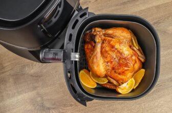 Roasted chicken from the hot air fryer oven. fast and easy crispy food
