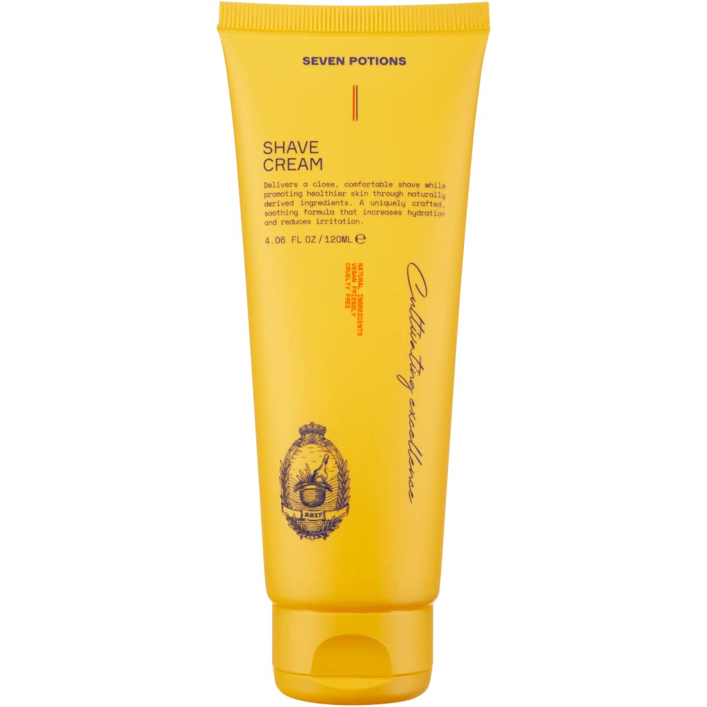 Seven Potions Rasiercreme für Männer - Glatte, reizfreie Rasur - Beruhigende, feuchtigkeitsspendende, feuchtigkeitsspendende Rasierseife - Natürlich, vegan, tierversuchsfrei (120ml)
