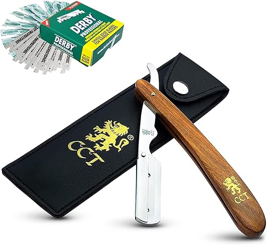 The Cambridge Cutthroat® Cut Throat Rasierer-Set - Missanda Hartholz & Edelstahl Professioneller Friseur-Rasierer - Rasiermesser mit einer Klinge - Razor mit gerader Kante - Schnurrbart & Bartformer