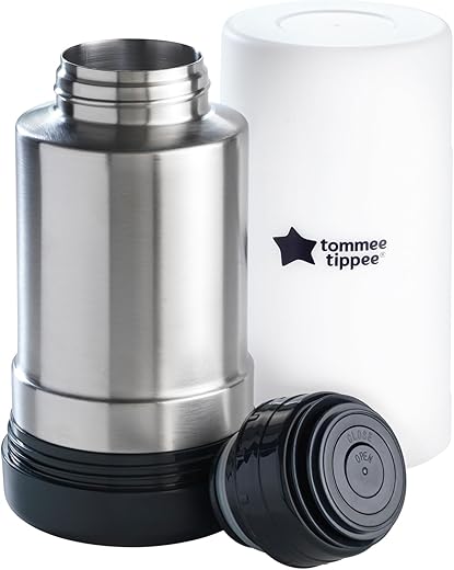 Tommee Tippee Closer to Nature Tragbarer Babyflaschen- und Nahrungswärmer für unterwegs, Thermoisolierung, Edelstahlflasche mit auslaufsicherem Deckel