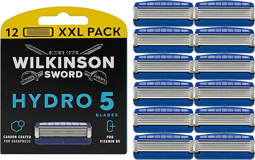 Wilkinson Sword - Hydro 5 Rasierer für Männer, 12 Ersatzklingen, Feuchtigkeitsspendende Gel-Pools und umklappbarer Trimmer